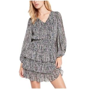 Express - NWT Abstract Print V- Neck Long Sleeve Tiered Skirt Mini Dress Sz S
